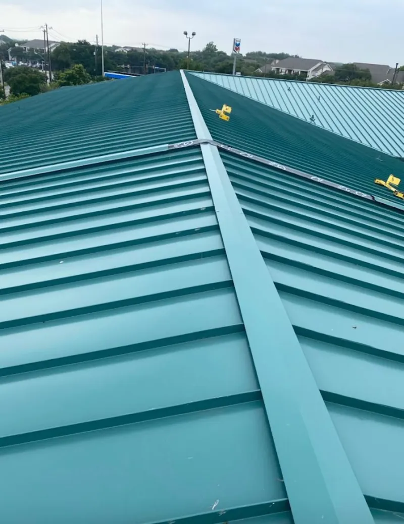 Green commercial metal roof ridge and valley for Metal Roof Repair in Coppell